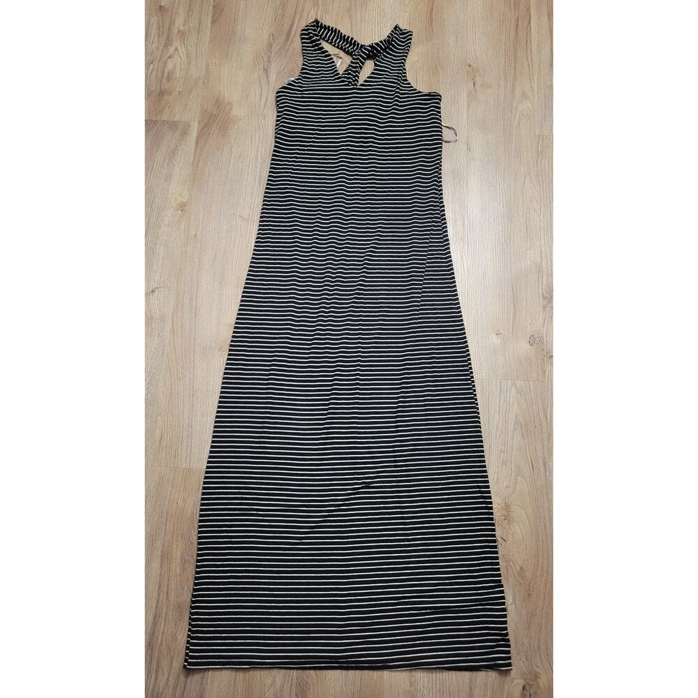 Athleta Getaway Maxi Dress Black White Stripes Keyhole Halter size XS